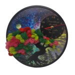 Round wall clock, decorated with stabilized natural lichens, tree shape, 30 cm